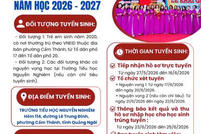 THÔNG BÁO KẾ HOẠCH TUYỂN SINH VÀO LỚP 1 NĂM HỌC 2026-2027