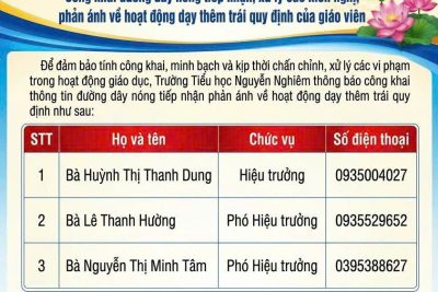 THÔNG BÁO CÔNG KHAI ĐƯỜNG DÂY NÓNG TIẾP NHẬN, XỬ LÝ CÁC KIẾN NGHỊ, PHẢN ÁNH VỀ HOẠT ĐỘNG DẠY THÊM TRÁI QUY ĐỊNH CỦA GIÁO VIÊN